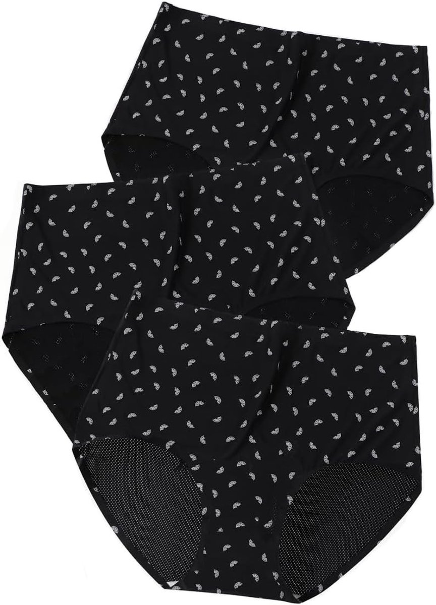 Hoogwaardige Dames Hoge Taille Ondergoed naadloze Slipjes van IJszijde, Ademend Gaas, Volledige Bedekking, 3-Pack