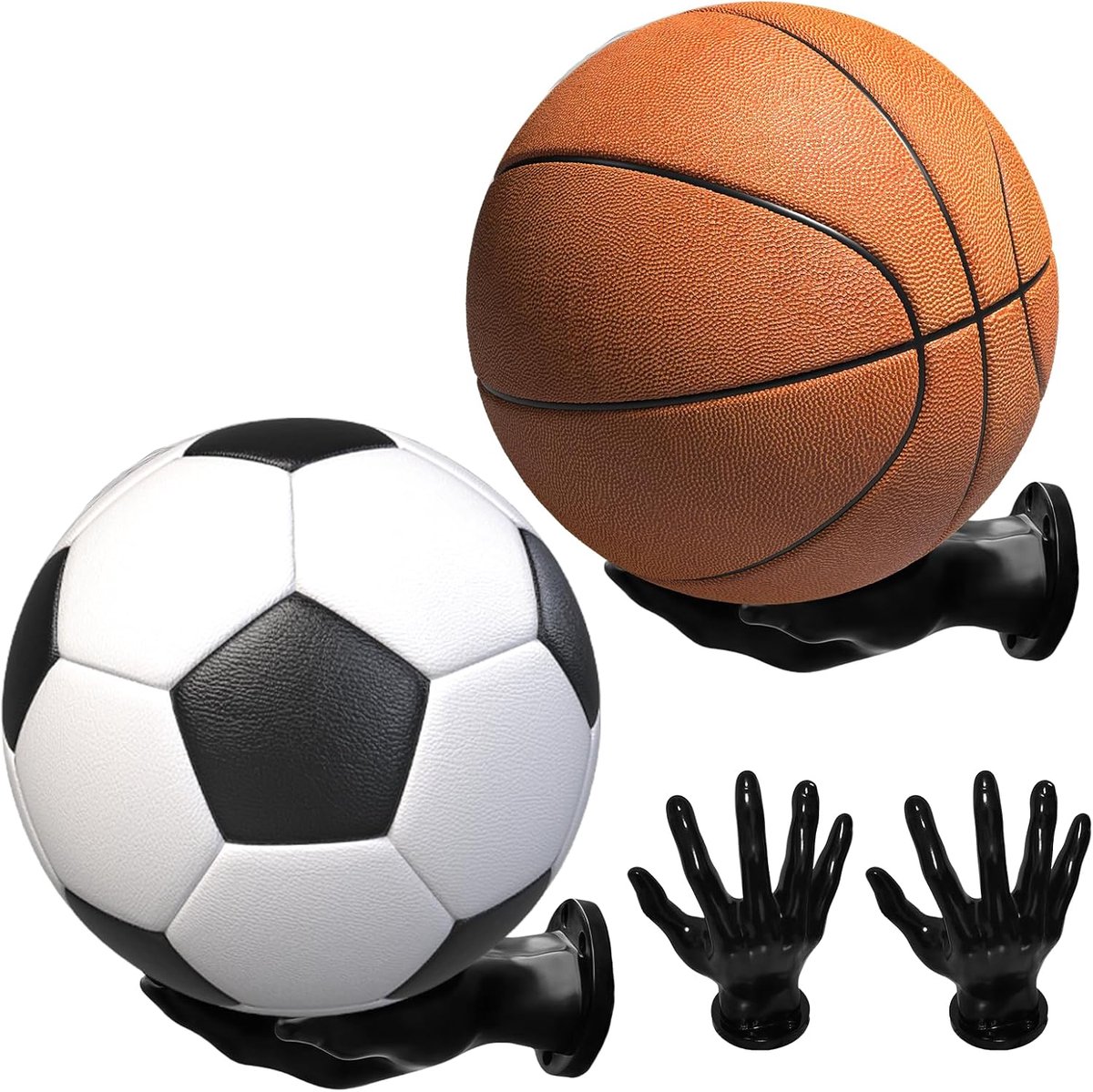 SnelShoppen - Set van 2 Palmvormige Basketball Muurbeugels Creatieve Decoratie voor Voetbal en Basketballen - Zwart, Duurzaam en Robuust