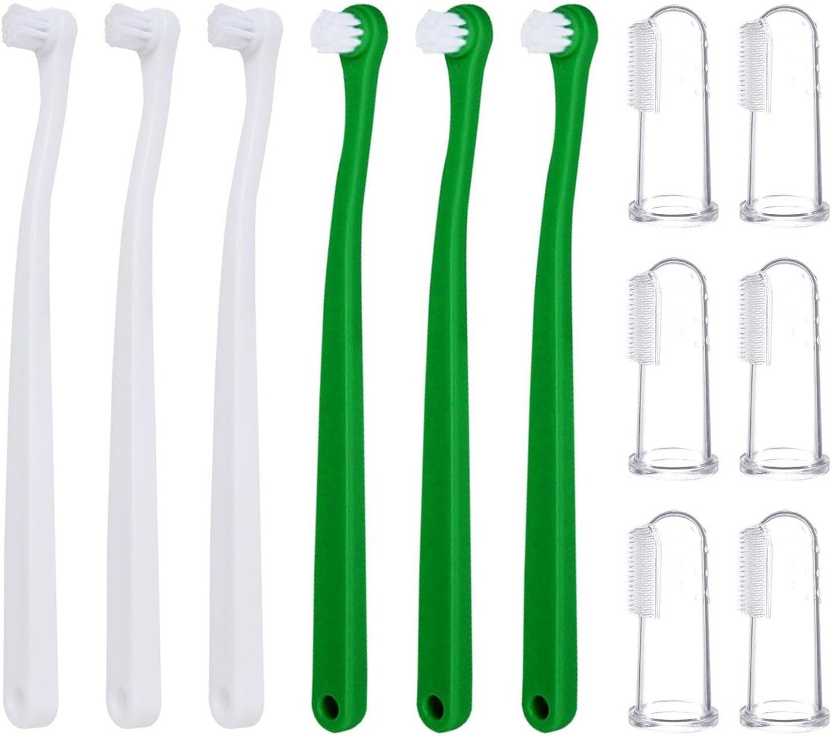 SnelShoppen - Pet Tandenborstels en 6 Delen Transparante Vinger Tandenborstels, Tandenpoets Tools, Huisdier Accessoires, Plastic, Wit en Groen