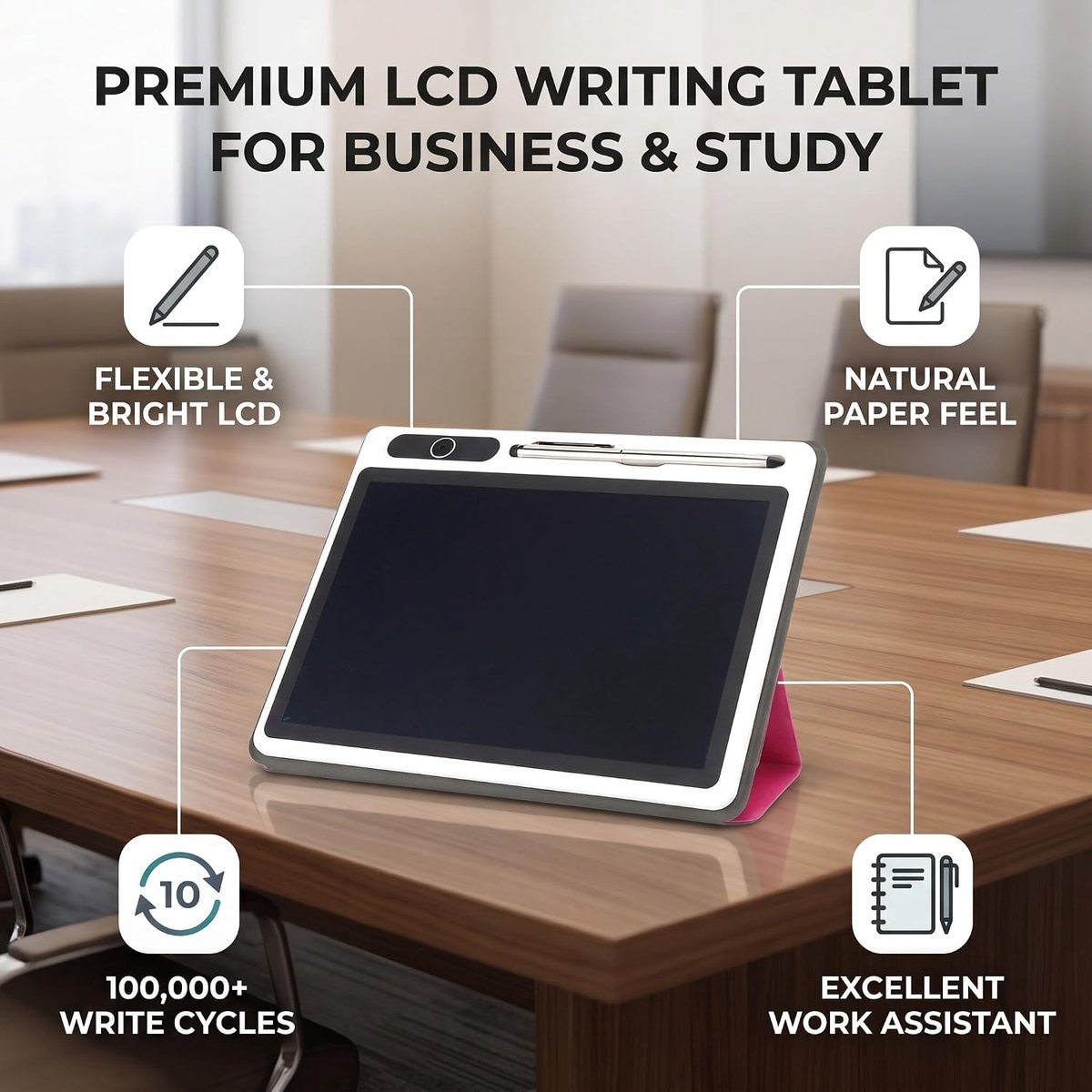 SnelShoppen - Electronic Notepad LCD Tablet Schrijftool met Reflectief Scherm voor Werk & Studies, 9 Inch Tekentablet voor Zakelijke Vergaderingen (Zw