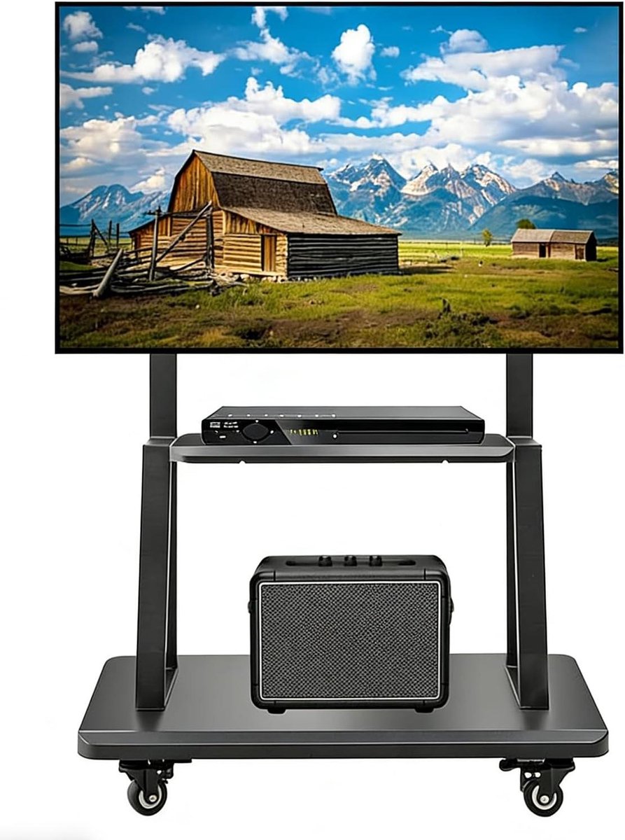 Mobiele TV standaard - Roller TV meubel - Presentatie en weergave - In hoogte verstelbaar - 32-75 inch schermen - Zwart