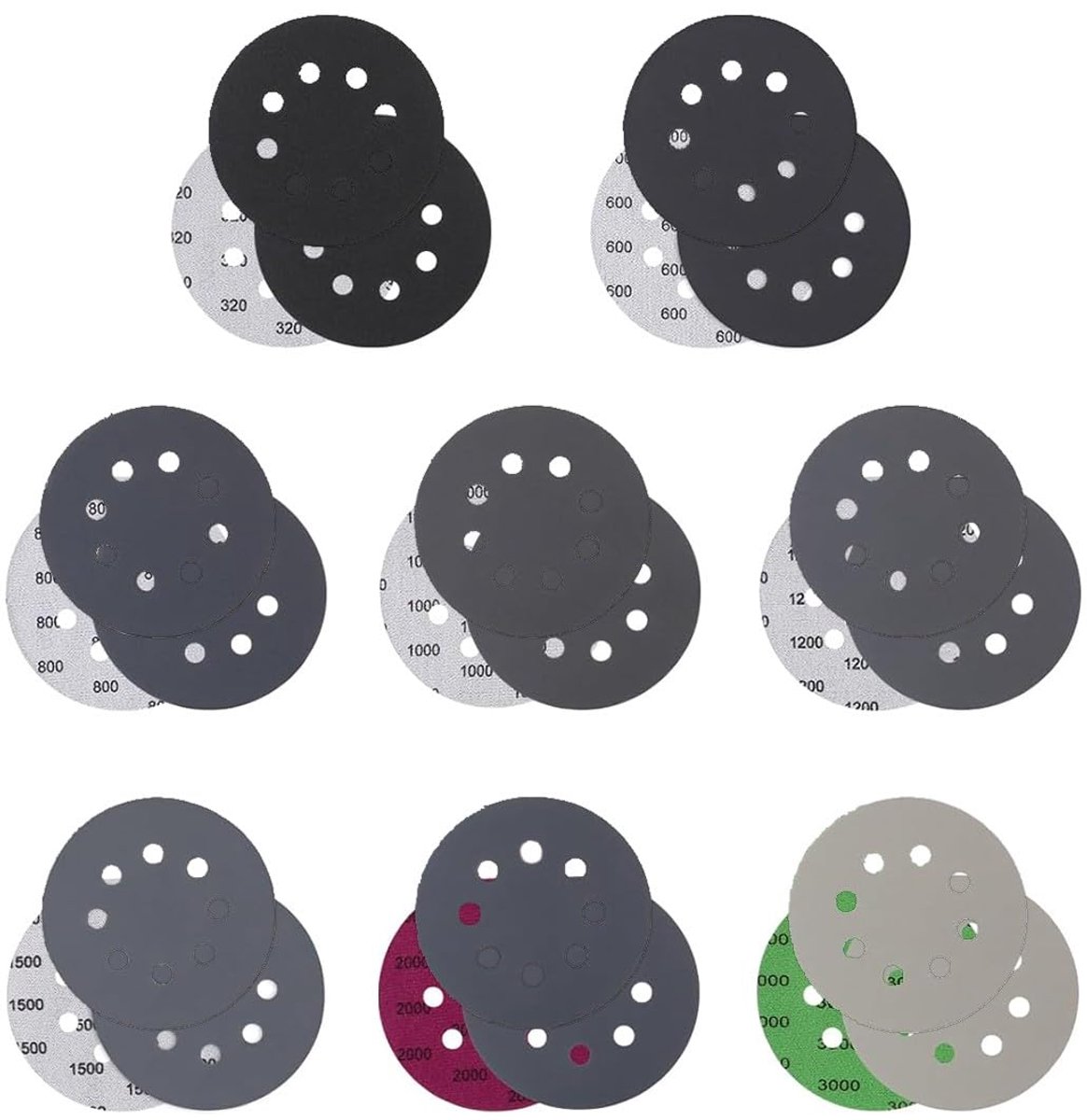 Sandpaper for Sander, 24 Pieces, 8 Holes, Wet Sanding Discs, , Granules 320/600/800/1000/1200/1500/2000/3000, Car - ShopVlot