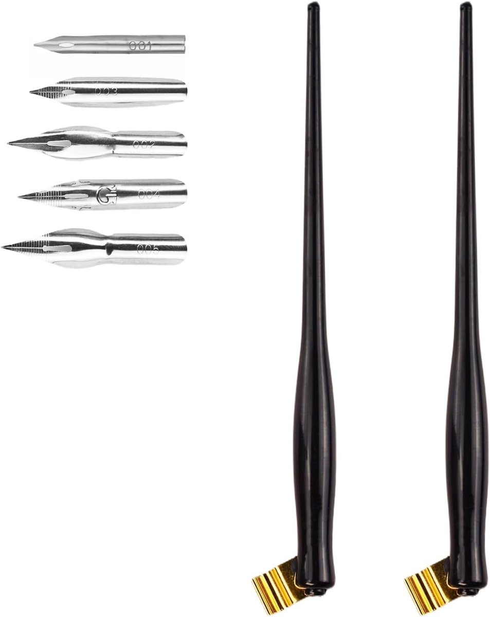 SnelShoppen - 2 Pcs Calligraphy Penhouder Set, Verstelbare Dip Penhouder met Afneembare Messing Flens en 5 Veertjes, Plastic Pennenhouders voor Callig
