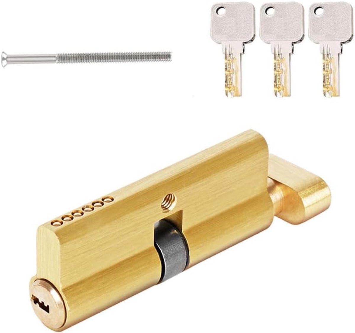 SnelShoppen - Slotcilinder met Drukknop, Cilinder 35/35, Veiligheidscilinder met 3 Sleutels, Messing Slotcilinder, Omkeerbare Sleutel, Vervangingsacce