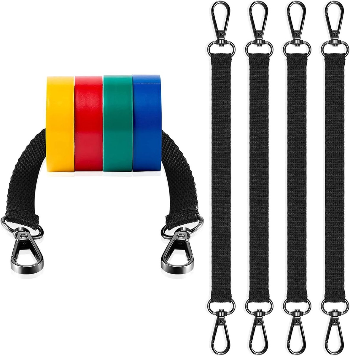 SnelShoppen - 4 Stuks Elektrische Bandhouders, Zwarte Strap Loop met Snap Haak voor Sleutelhanger en Gereedschap Rugzak, Verstelbare Lengte 41,5 cm va