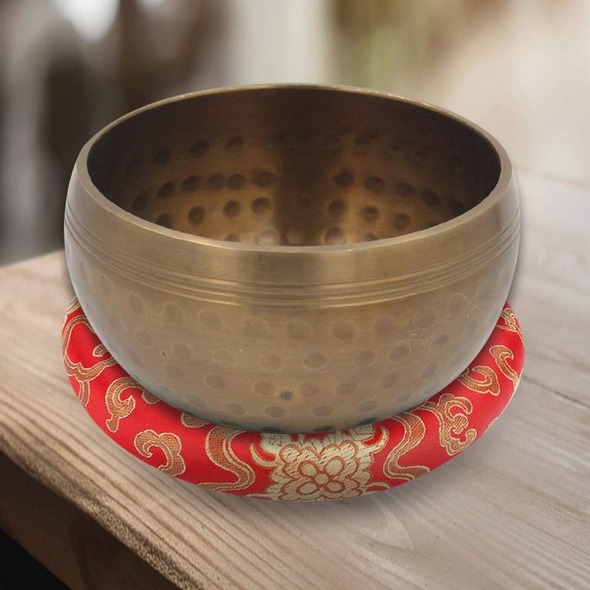 SnelShoppen - Zijde Bol Kussen Ring Kussen, 7-10 Inch Zang Kom Houder voor Meditatie en Ontspanning (Rood)