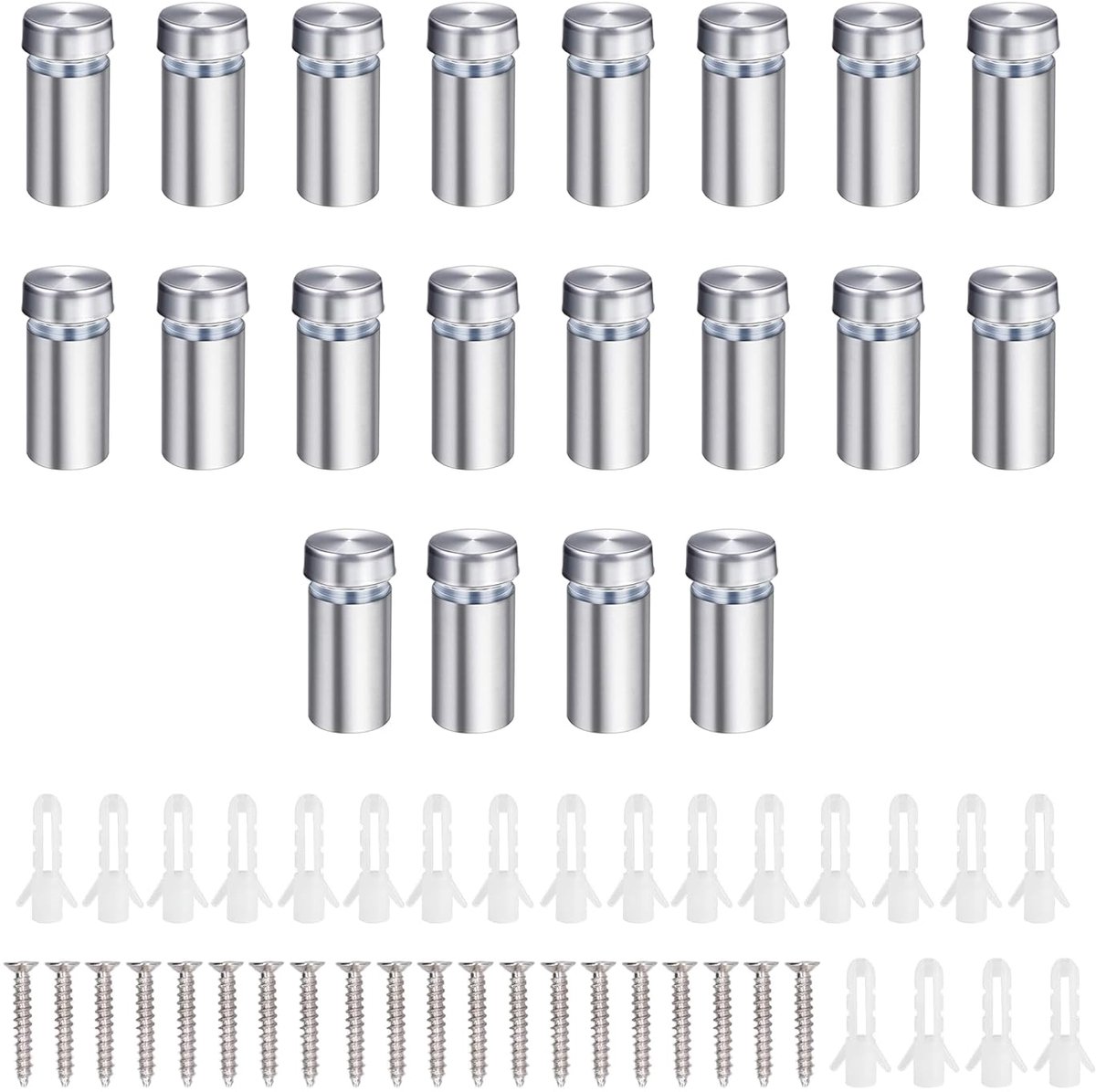 SnelShoppen - 20 Stuks 12x30mm RVS Advertentie Schroeven, Glas Spijkers, Spacer Schroeven, Voor Glas Bevestiging, Roestvrij, Zilver