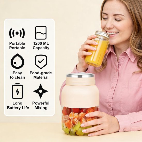 Mixer Fles - Smoothie Maker - Verse Sappen Maken - 38 Roestvrijstalen Messen - 1200 ml - Groen — afbeelding 4
