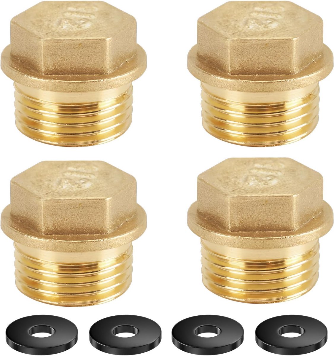 4 pcs blind plugs brass, blind stop water pipe with rubber ring, male thread sealing plug 1/2 inch, brass stopper for - ShopVlot