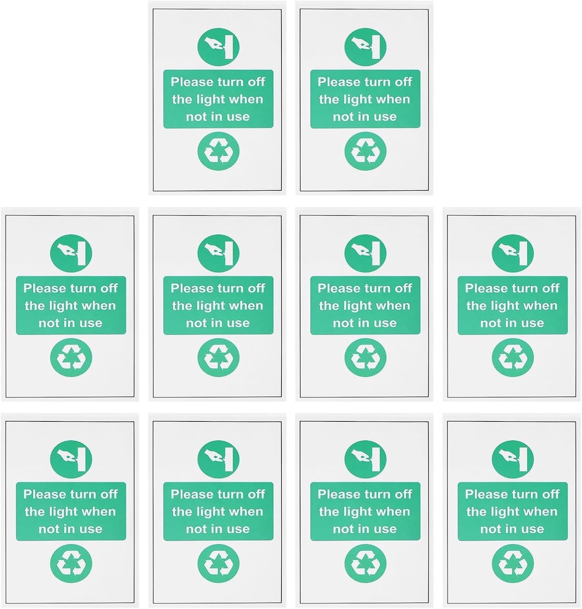 SnelShoppen - 10 Stuks PVC Waarschuwingsstickers 150mm x 100mm - Zet Het Licht Uit Wanneer Niet In Gebruik - Waterdicht en Slijtvast - Energiebesparin