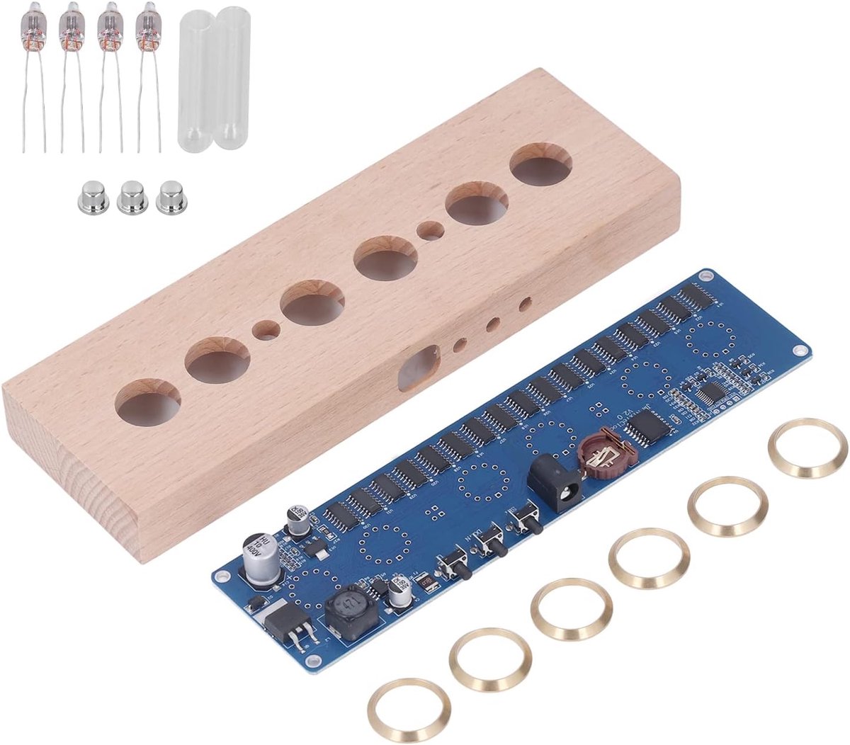 SnelShoppen - Nixie Tube Klok Kit - Multi Kleur 2/24 Uur IN14 Ing Tube Klok Bouwpakket voor Doe-het-zelvers - Vintage Interieur Decoratie