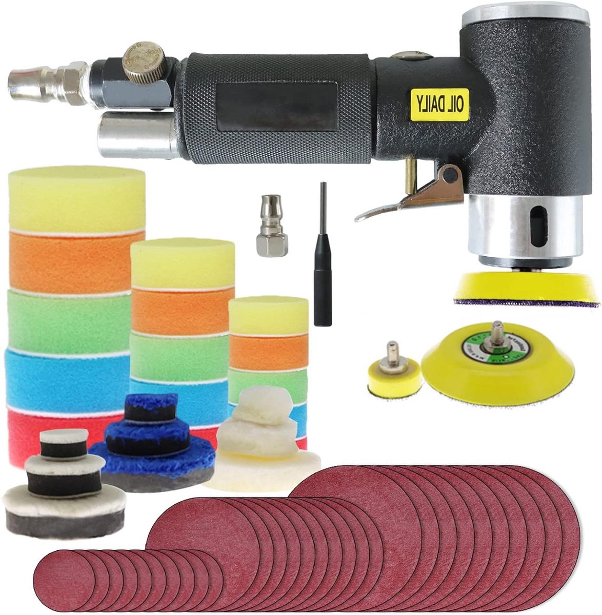 Lucht Schuurmachine Polijster - Mini Polijstmachine Set - Metaal Hout Bewerken - Variabele Snelheid - 25 50 80mm - Zilver Grijs