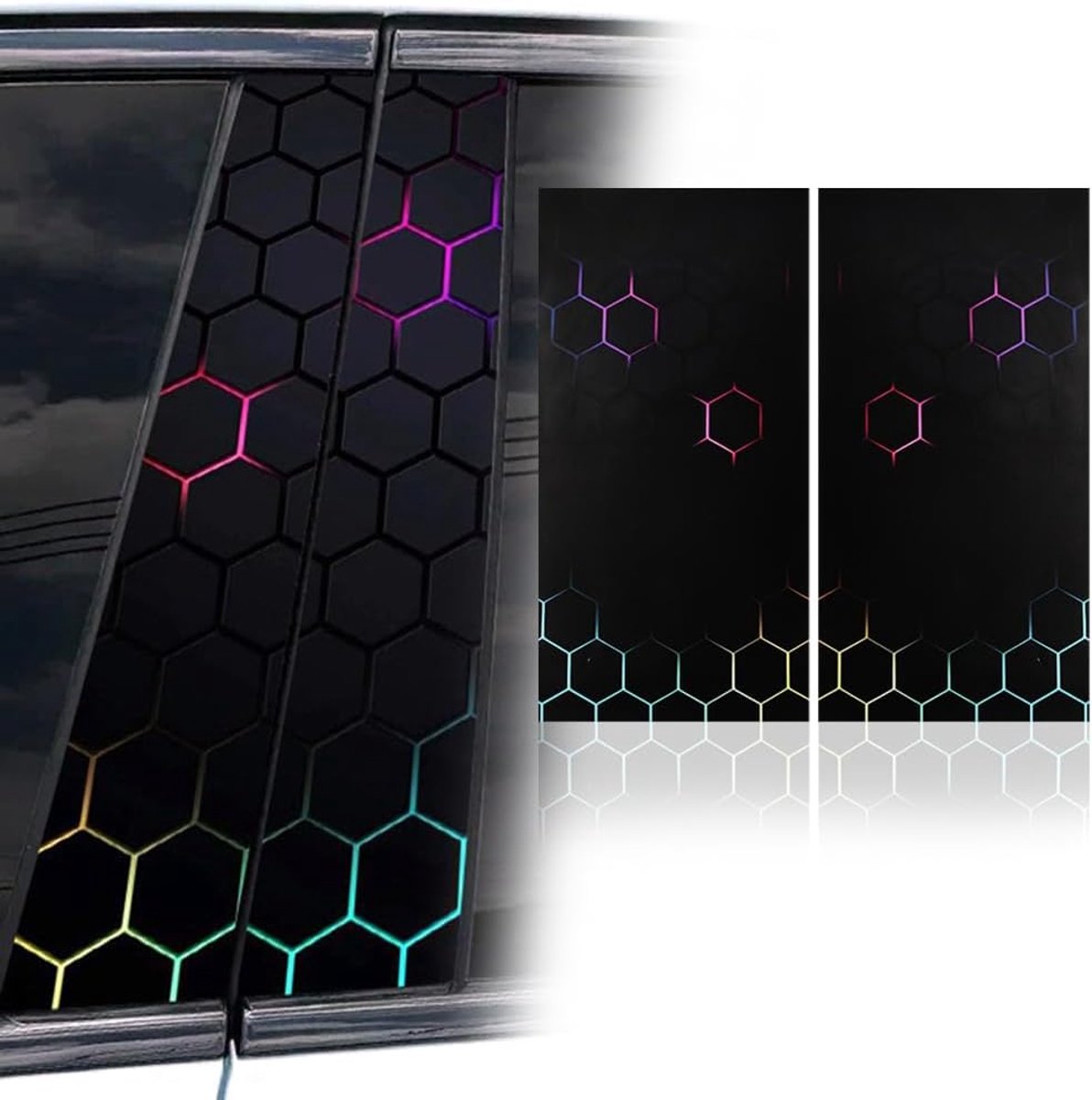 SnelShoppen - B-pilaren Stickers Auto Honingraat Motief 2 Stuks Zwart Hexagonaal Patroon Krassenbestendig Waterdicht Coole Auto Stickers Tuning