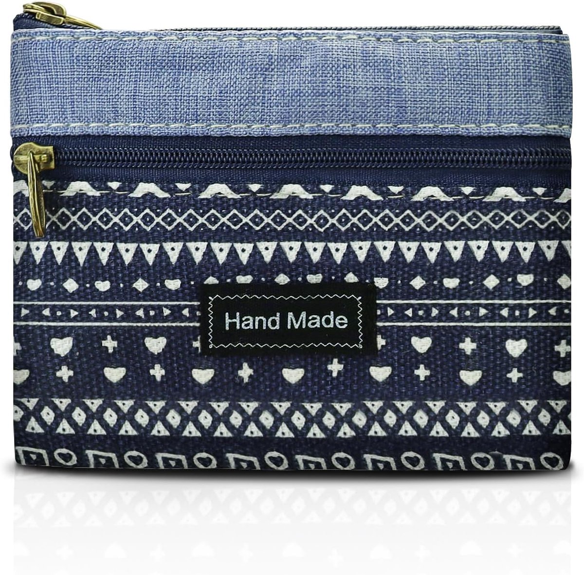 SnelShoppen - Dames Mini Portemonnee Blauw, 2 Lagen met Rits, Bohemian Stijl, Compact en Lichtgewicht, Ideaal voor Cash en Kaarten, Voor Dagelijks Geb