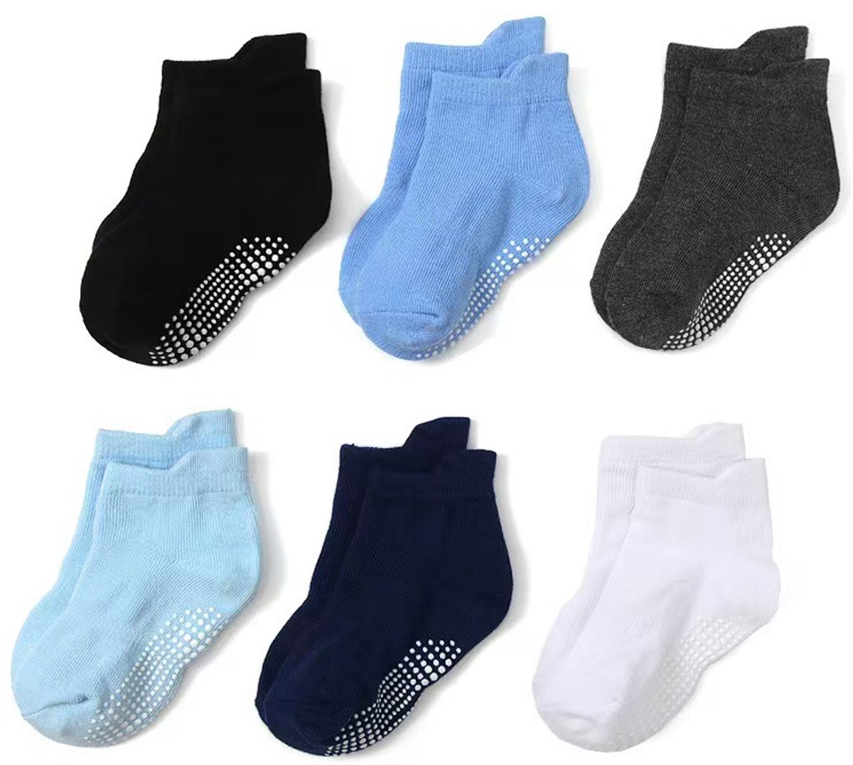 Set van 6 paren effen kleur antislip babysokjes maat S, zachte katoen vloersokjes met siliconen gripzool voor baby’s van 0 tot 1 jaar tijdens kruipen en lopen