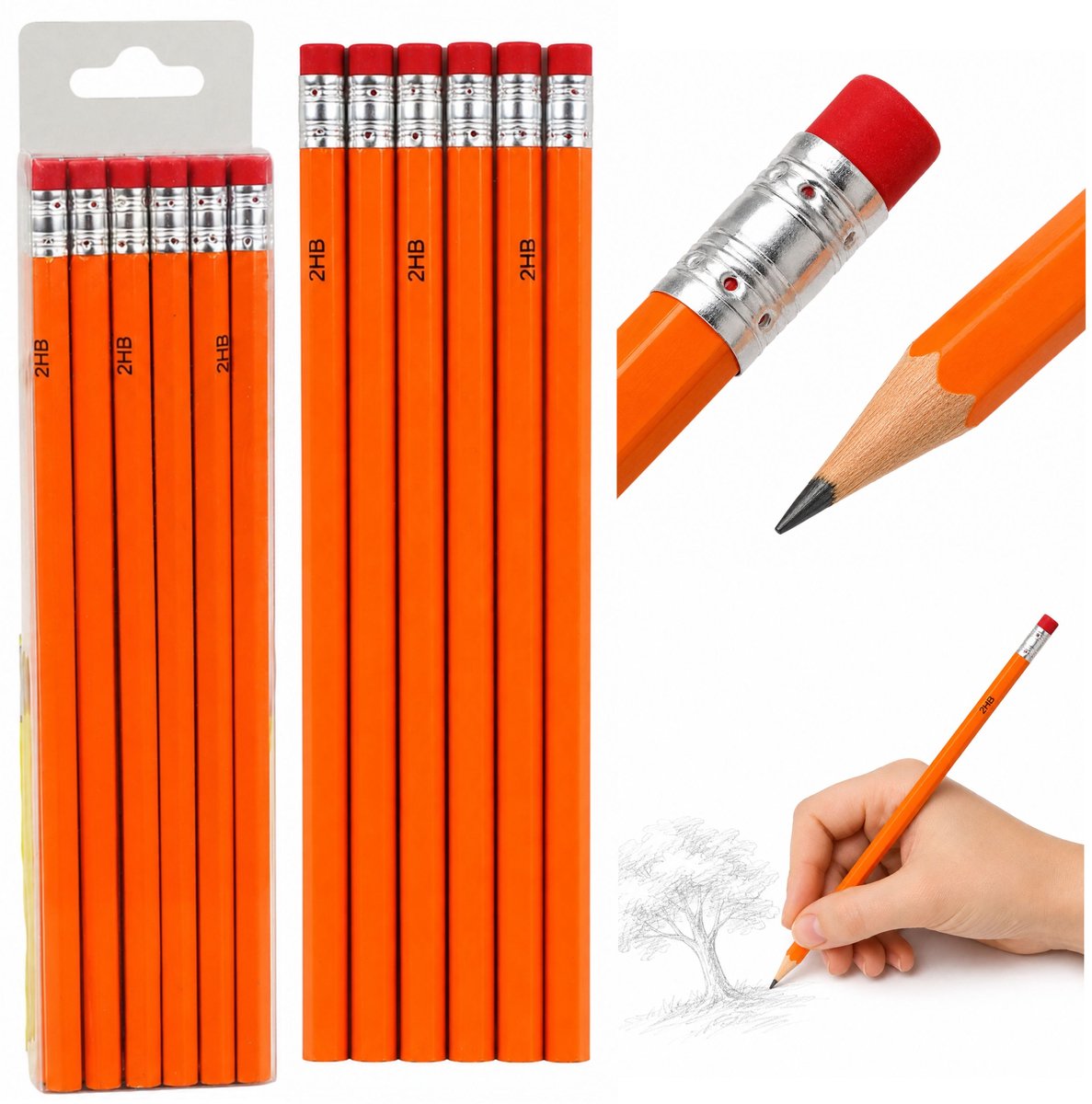 Set van 2hb potloden voor schetsen en schrijven met gum 12 stuks. - UNI