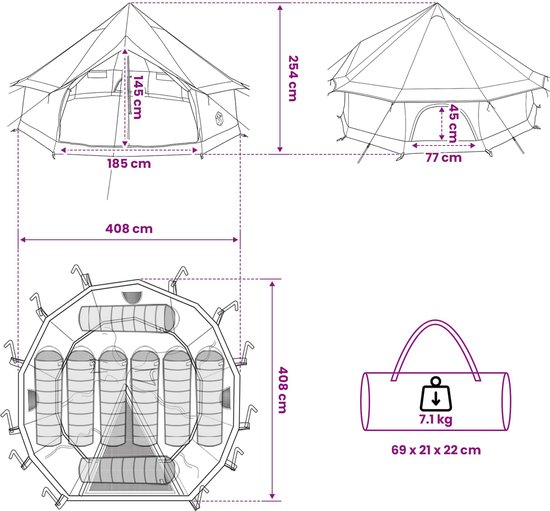vidaXL - Tipi - Tent - 8-persoons - Bruin - Grijs - Polyester - en - Staal van Vidaxl — afbeelding 4