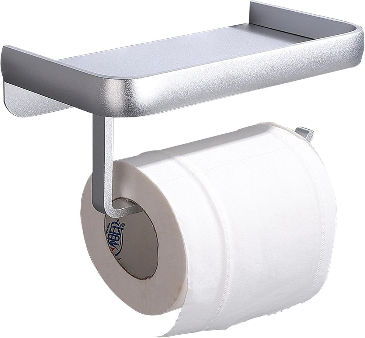 Toiletrolhouder met plankje - Mat Zilver - Wandmontage zonder boren - Aluminiumlegering - Voor Badkamer