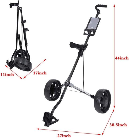 Golf Trolley - Golfkar - Golfen - Opvouwbaar - 2-wiel - Zwart — afbeelding 5
