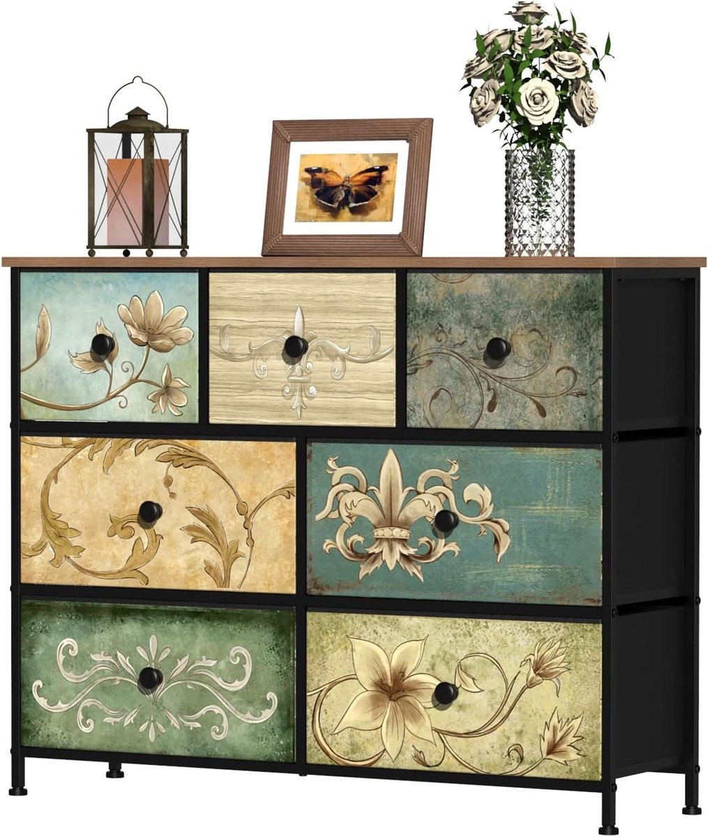 Ladekast met 7 laden - Opbergkast Organizer - Kamer Inrichten - Vintage Patroon - 99 x 30 x 79.5 cm