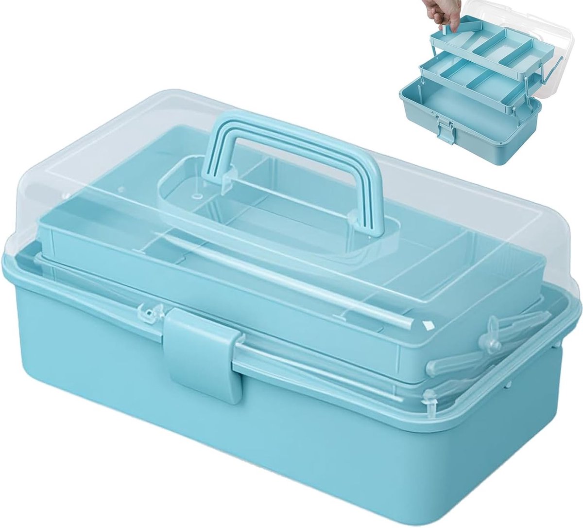 Multifunctionele Opbergdoos voor Kinderen, 32 cm, 3 Planken, Creatieve Knutselbox met Deksel, Plastic Sorteringsdoos voor Kleine Onderdelen, Organizer en Naaikoffer