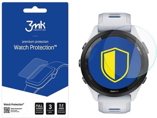 3mk Watch Protection met een gehard glazen screenprotector voor de Garmin Forerunner 265 in wit.