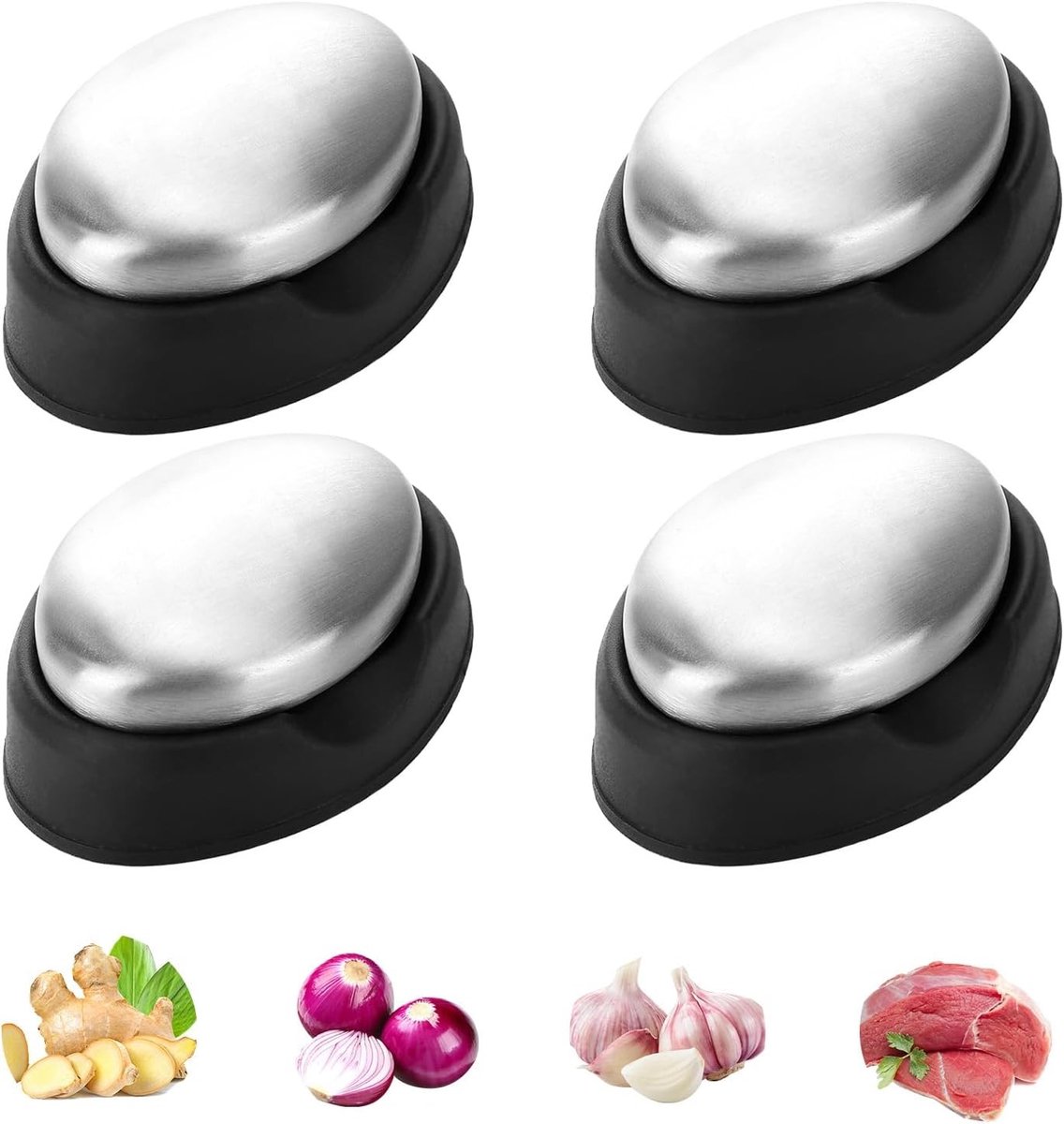 Set van 4 RVS Zeepblokken, Geur Neutraliserende Zeep, Antiroest en Chemievrij, Ideaal voor Keuken en Huishouden, 6.3 x 4.8 x 2 cm
