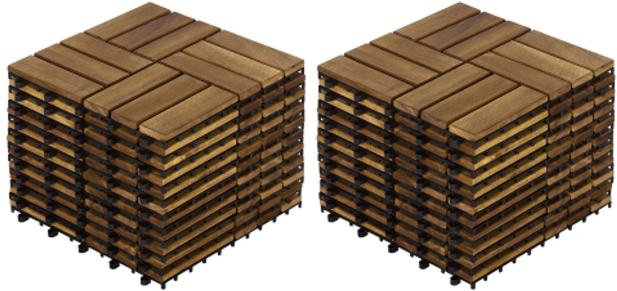 22 stuks in elkaar grijpende terrastegels met dambordpatroon, 30 x 30 cm vierkant, gele acaciahouten buitenvloer voor terras, balkon en zwembad.