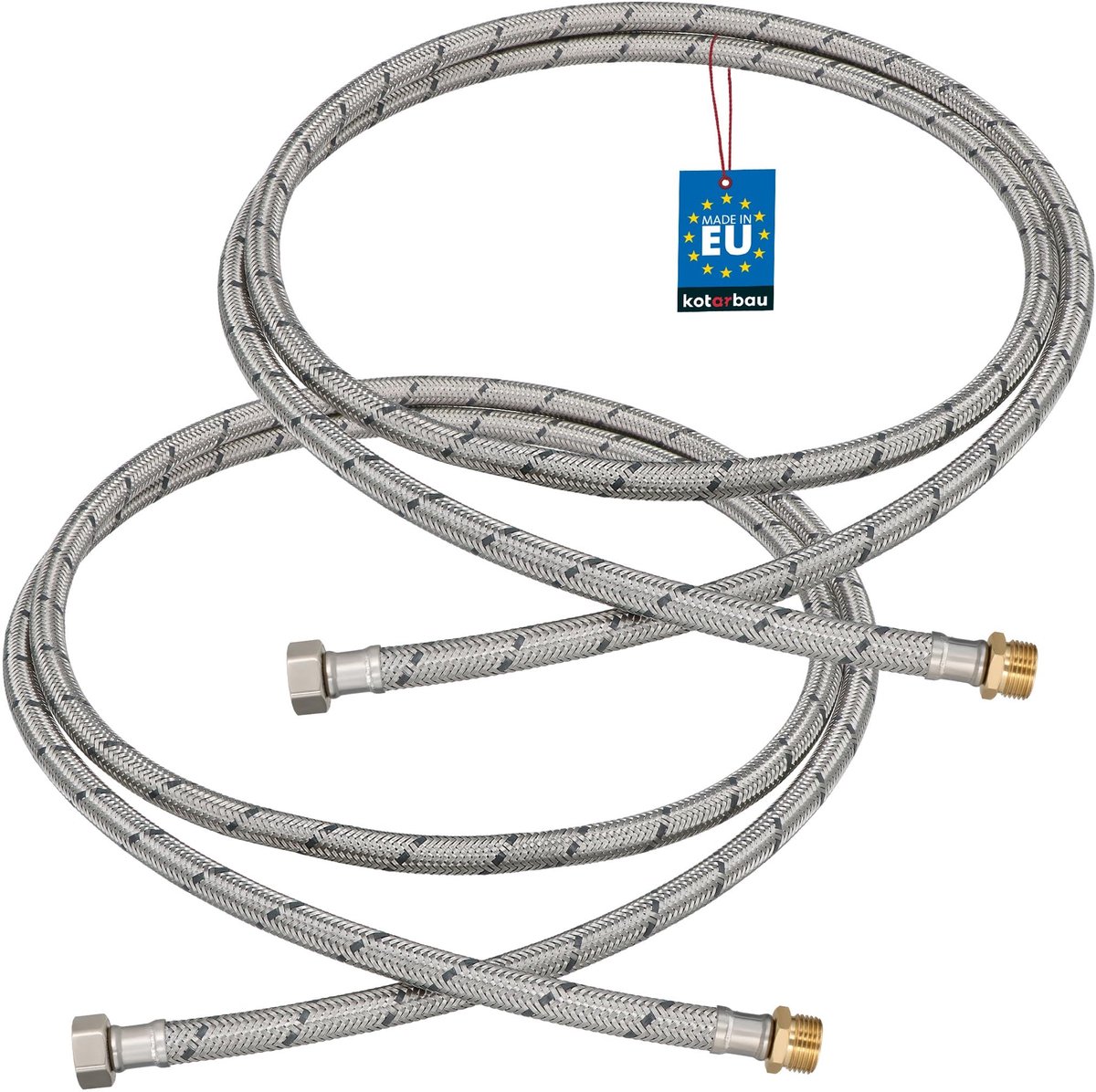 KOTARBAU® 2 Stuks - Flexibele Aansluitslang 3/8"x3/8" - Sanitaire Aansluitslang 200 cm - Flexibele Kraanslang - Buitendraad x Binnendraad - Aansluitslang Armatuur - Gevlochten Roestvrijstalen Aansluitslang
