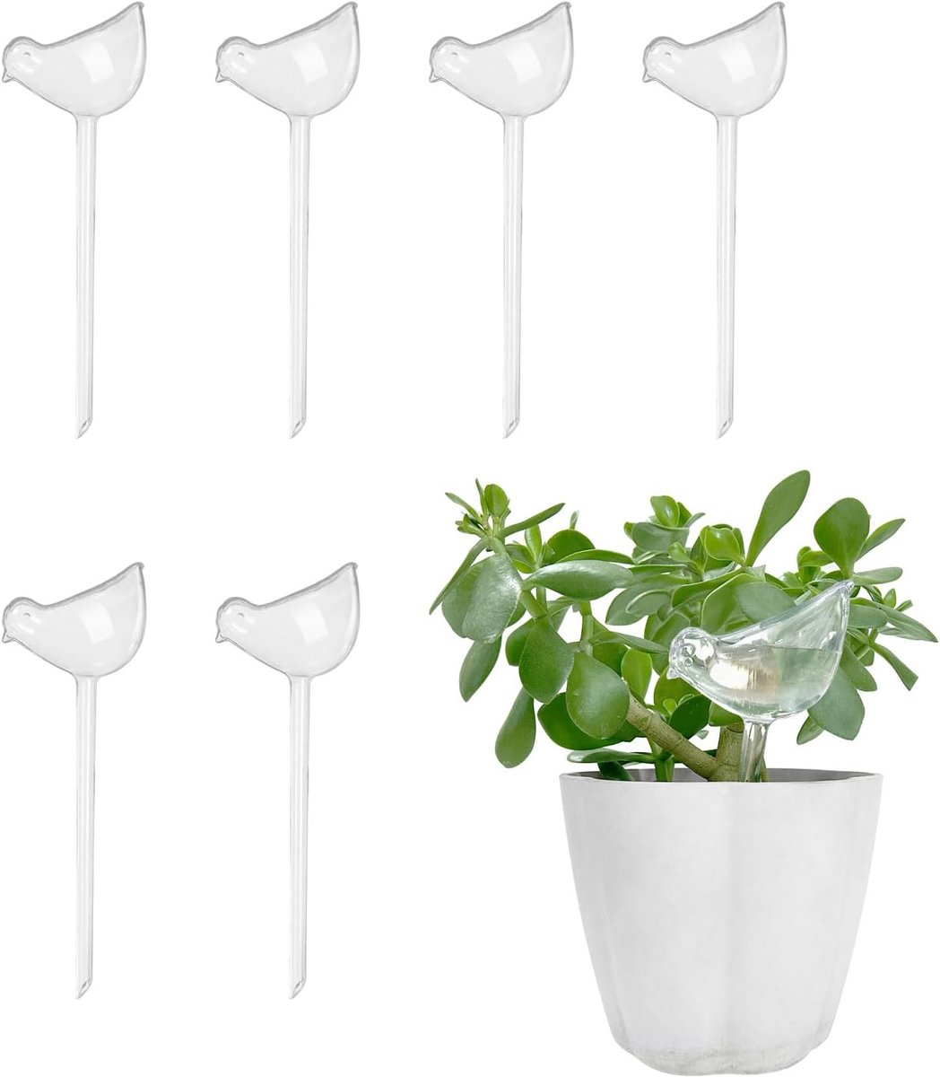 Zelfwatergevende Planten Waterdruppelaar - Vogeltjes Vorm - Duurzaam PVC - Voor Binnen en Buiten - Transparant - 6 stuks