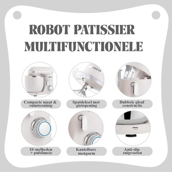 Keukenrobot - Mixer Machine - Bakken en Koken - Dubbele Kom - 35L - Wit — afbeelding 4