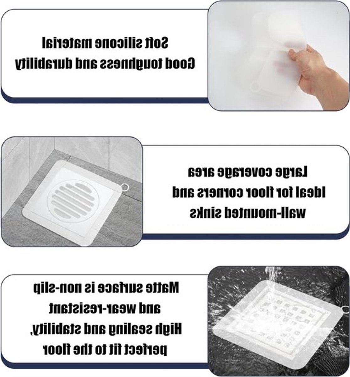 Set van 4 Siliconen Afvoerstoppen 20x20cm - Antigeur Badstopper voor Keuken, Badkamer en Wasruimte - Vierkante Afvoer Mat in Wit en Grijs