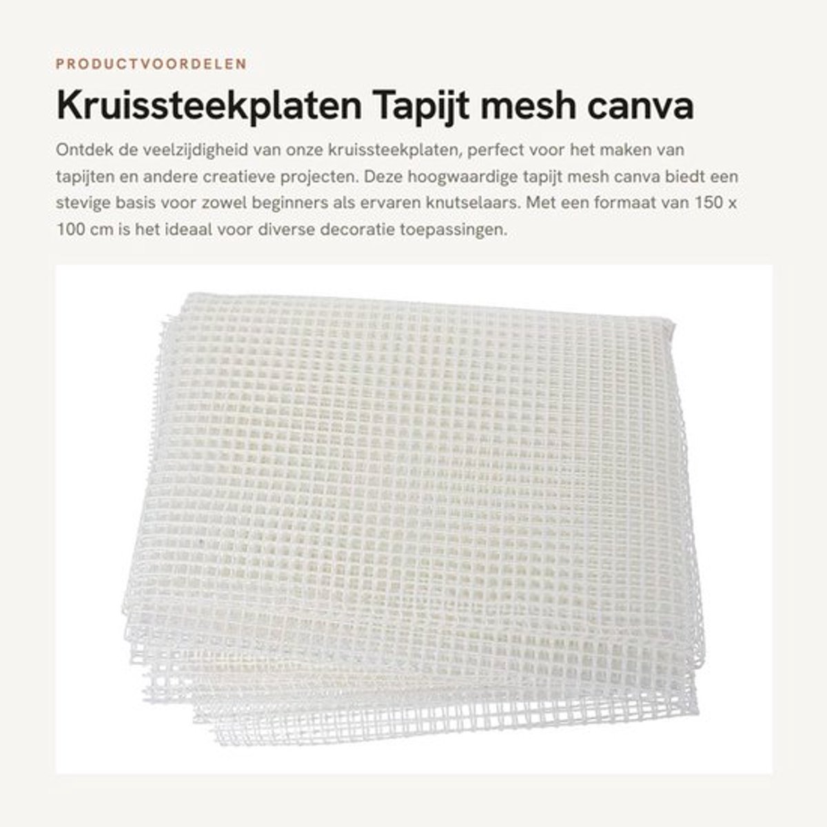 Kruissteekplaten 150 x 100 cm - Tapijt Haaknet - DIY Stof - Kunststof - Duurzaam - Geschikt voor Onderzetters/Kussens