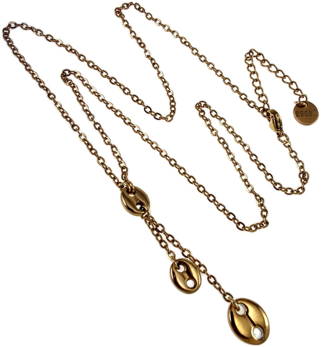 Elegante Damesketting met Koffieboon Hanger, Roestvrij Staal Verguld, Verstelbaar 50-55 cm - Handgemaakt door esde2