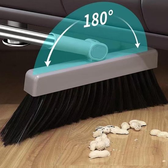 Stoffer en Veger Set - Reinigingsgereedschap Lange Handgreep - Vloeren Schoonmaken - Rugvriendelijk Ontwerp - 3 Delen - Grijs — afbeelding 3