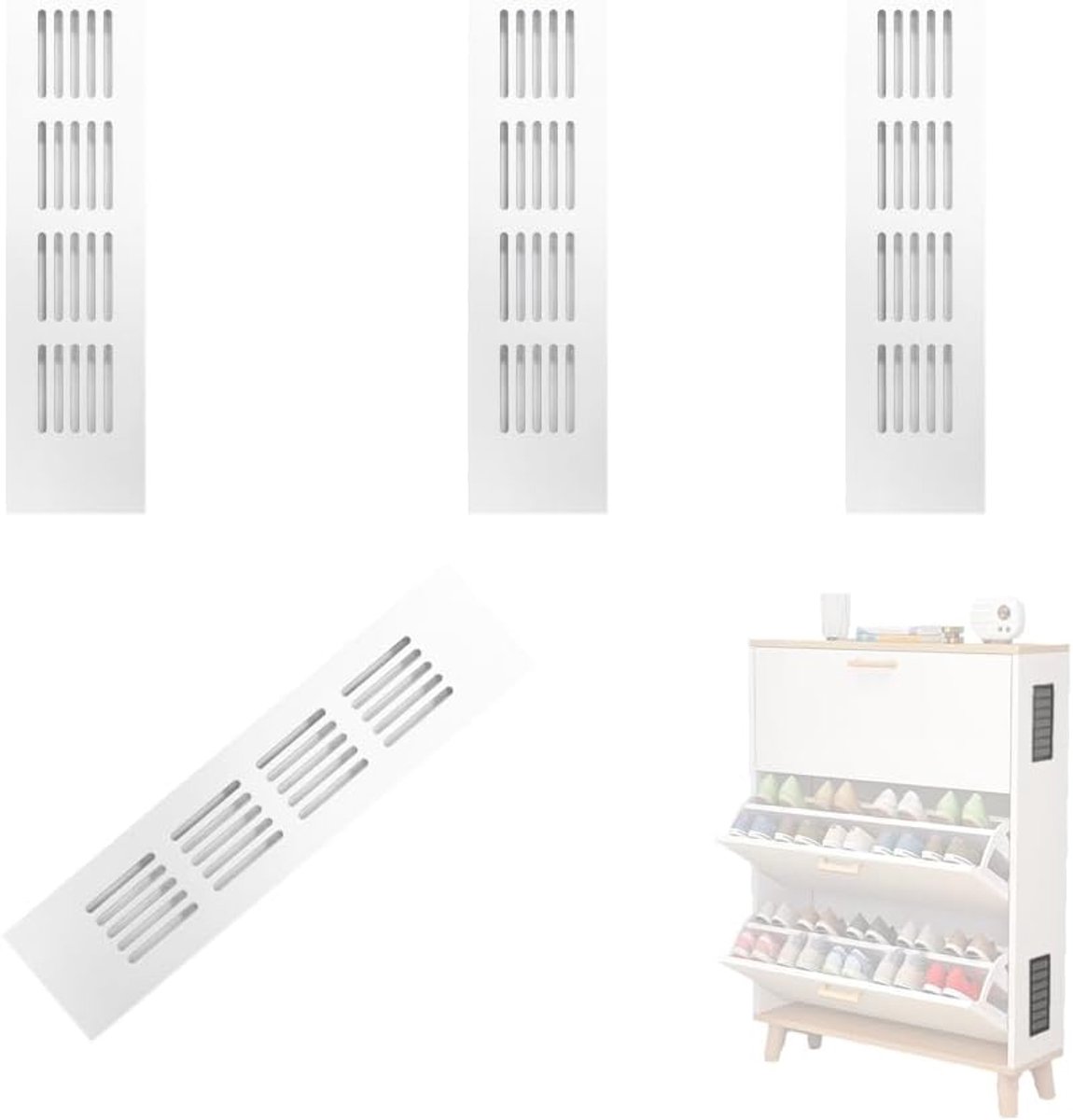 SnelShoppen - 2 Pack Aluminium Legering Grilles met Insectengaas voor Kastventilatie - 30x8cm - Zilver - Ideaal voor Keuken, Badkamer, Kasten en Meer