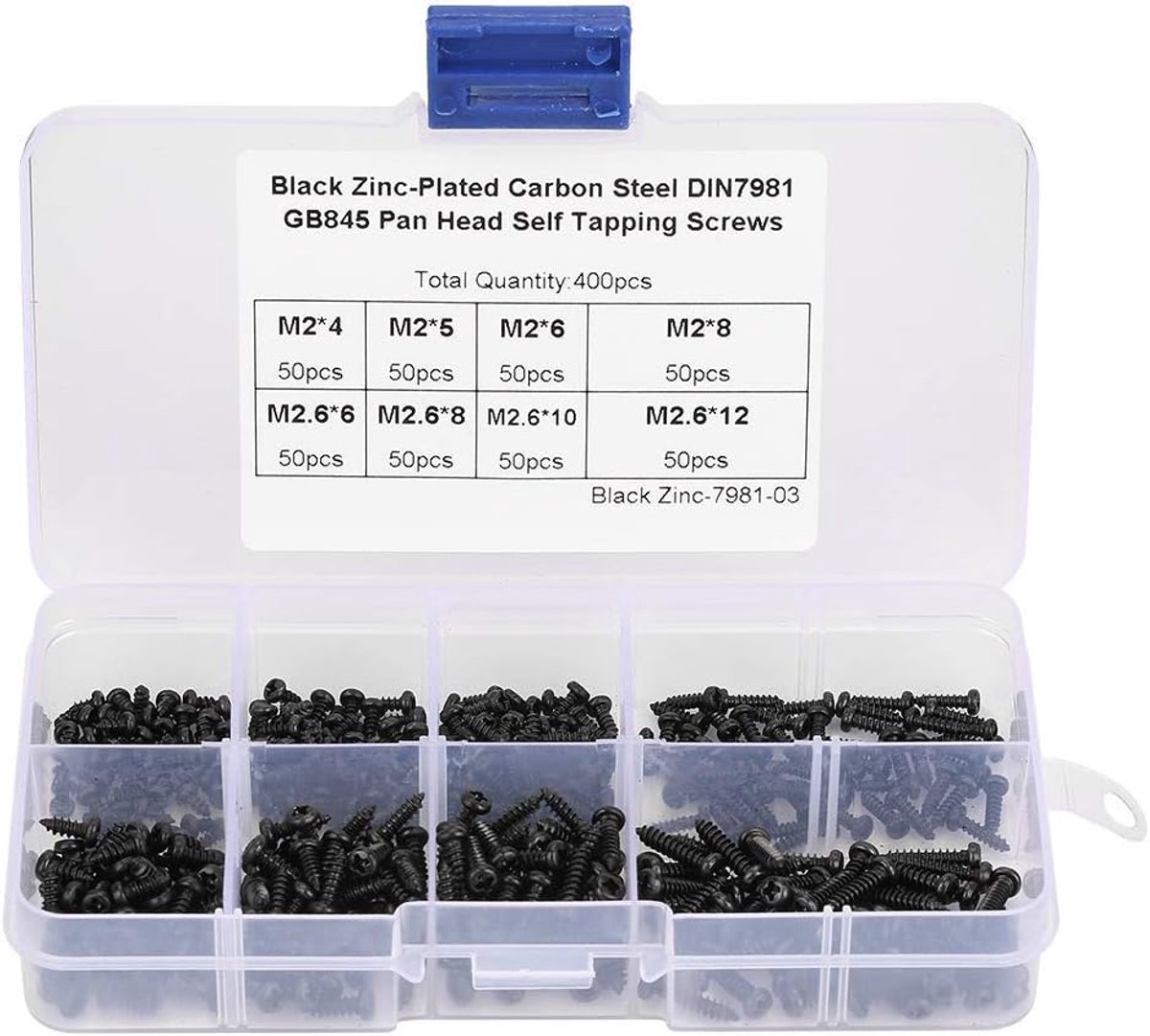 SnelShoppen - 400 Stuks M2/M2.6 Zelftappende Schroeven Set, Kruiskop, Pannenkop, Roestvrij Staal, Multifunctioneel, Voor DIY, Hout, Plastic, Metaal, A