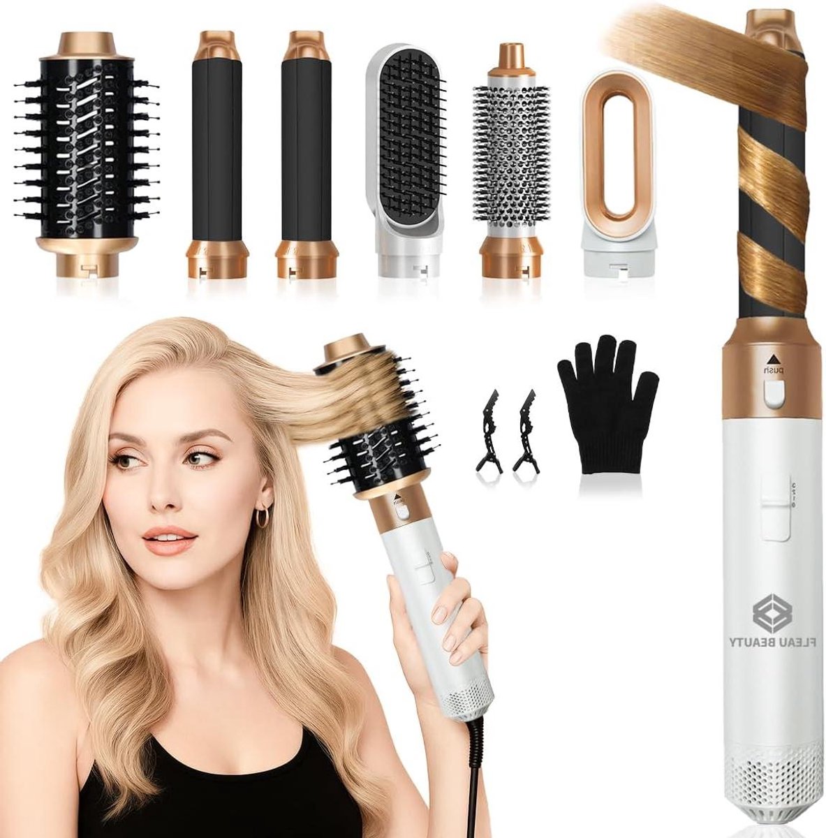 Haarstyler Set - Multistyler Krulborstel - Haar Modelleren - Zes Verwisselbare Opzetstukken - 23 x 5 cm - Wit