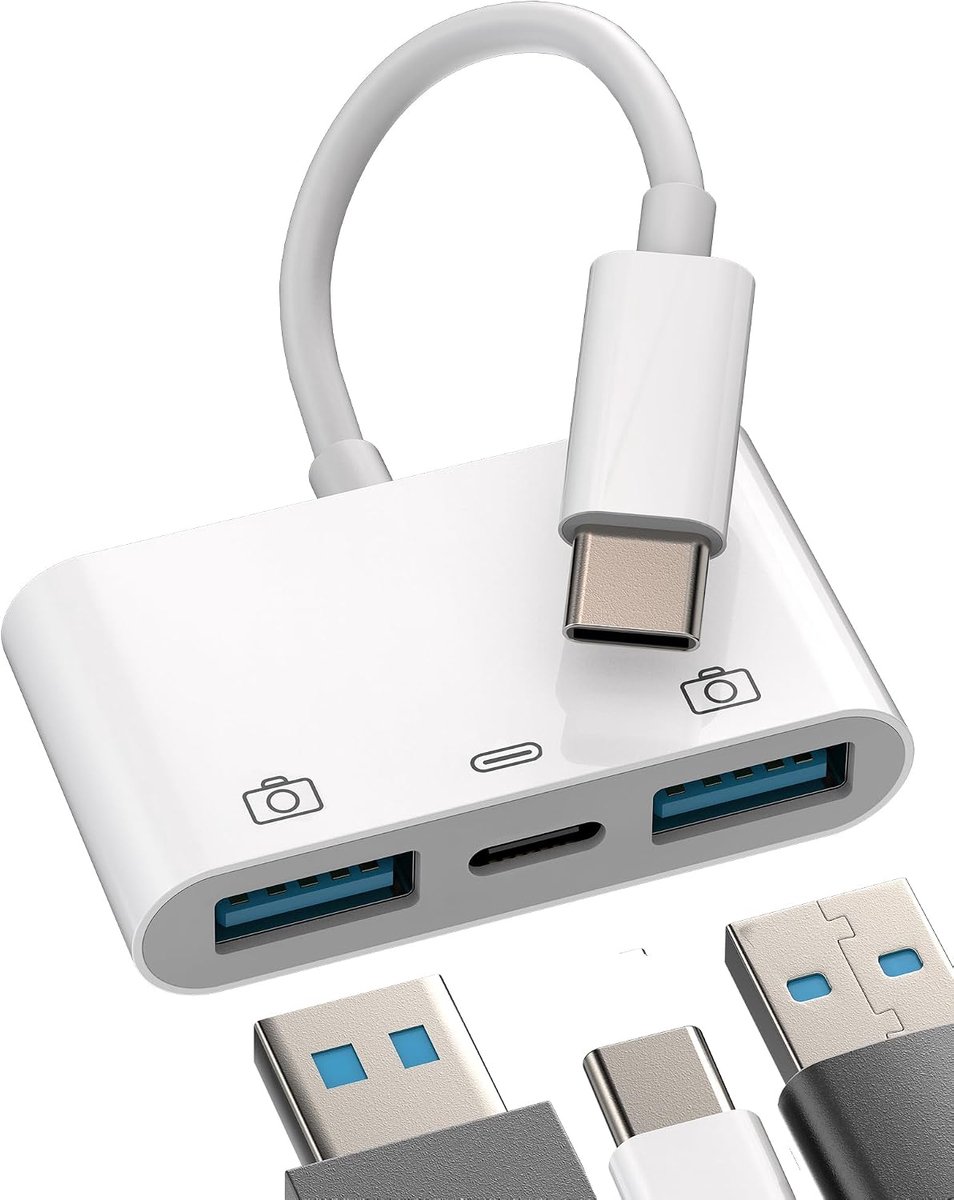 SnelShoppen - USB C naar Dubbele USB A 3.0 Oplaadadapter (3-in-1) Type C OTG Splitter Voor Snelladen en Gegevensoverdracht Voor Samsung MacBook Air iP