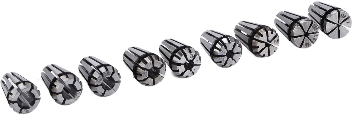 SnelShoppen - 9Pcs ER8 Collet Set, Hoge Precisie CNC Graveermachine, Frees- en Draaibank Gereedschap, Stabiele Klemmen, Hoogwaardige Staal, Roestvrij,
