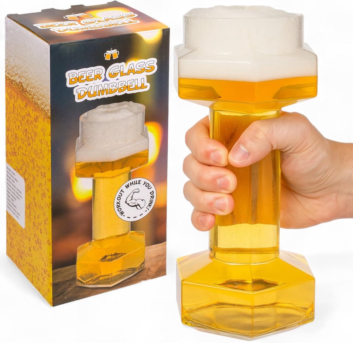 SnelShoppen - MIJOMA Bierglas 700 ml, 22 cm, Dumbbell Design, Perfect voor Fitness, Feest en Barbecue, Casual en Humoristisch