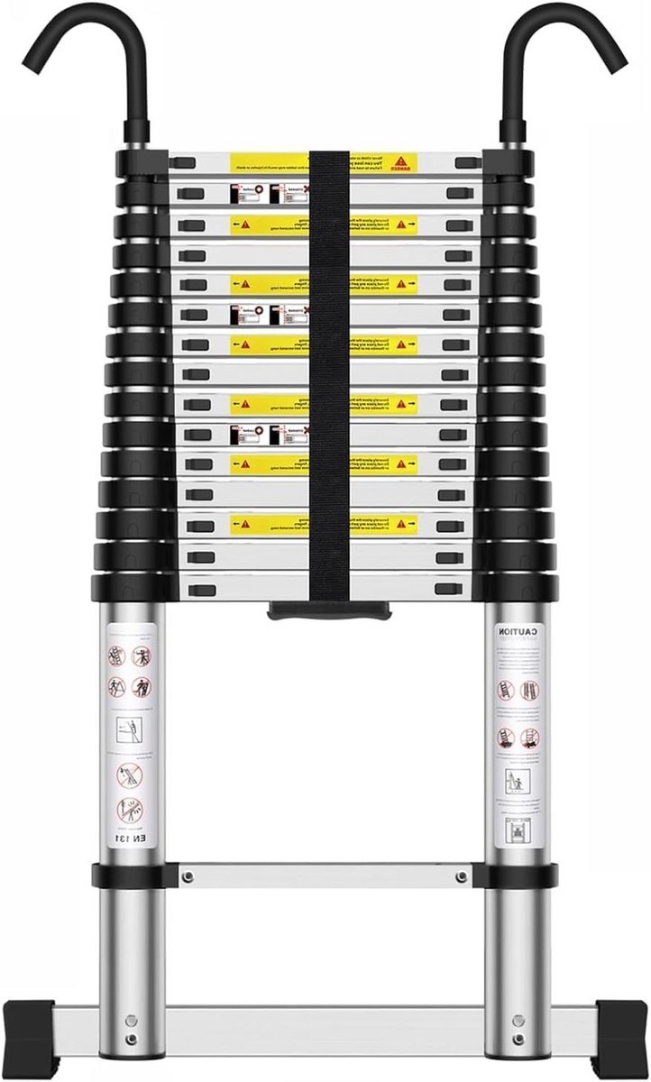 Telescopische Ladder - Uitschuifbare Trap - Werkzaamheden op hoogte - Met Haken - 62 meter - Aluminium