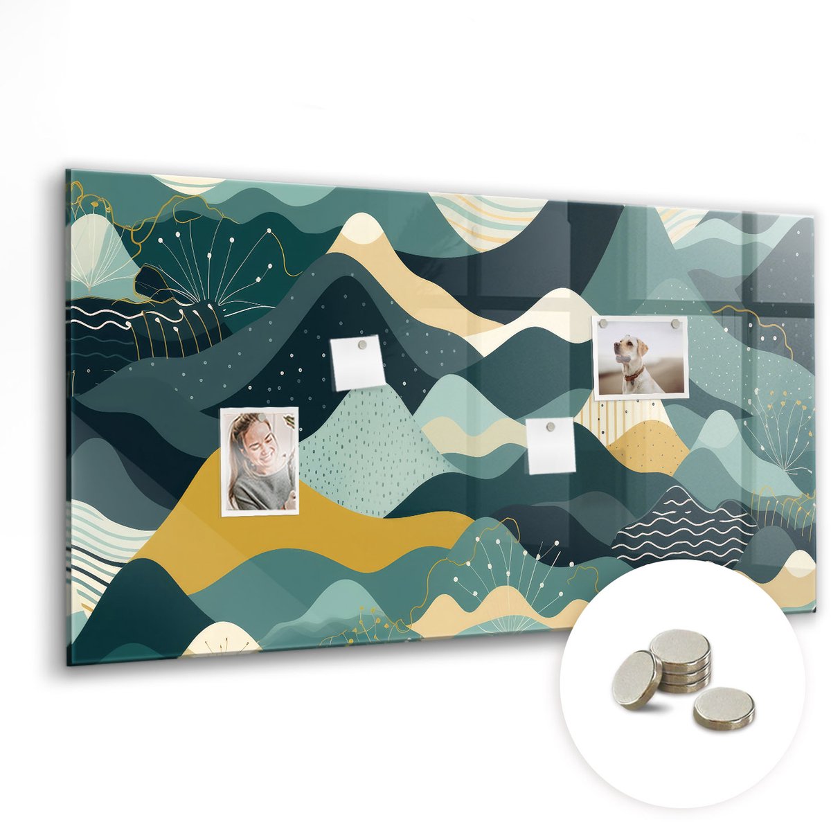 Coloray Glazen Magneetbord - Magnetisch Bord Geometrische figuren - 120x60 cm - Veelkleurig Magneetbord - Magnetic Board - Bureau Decoratie