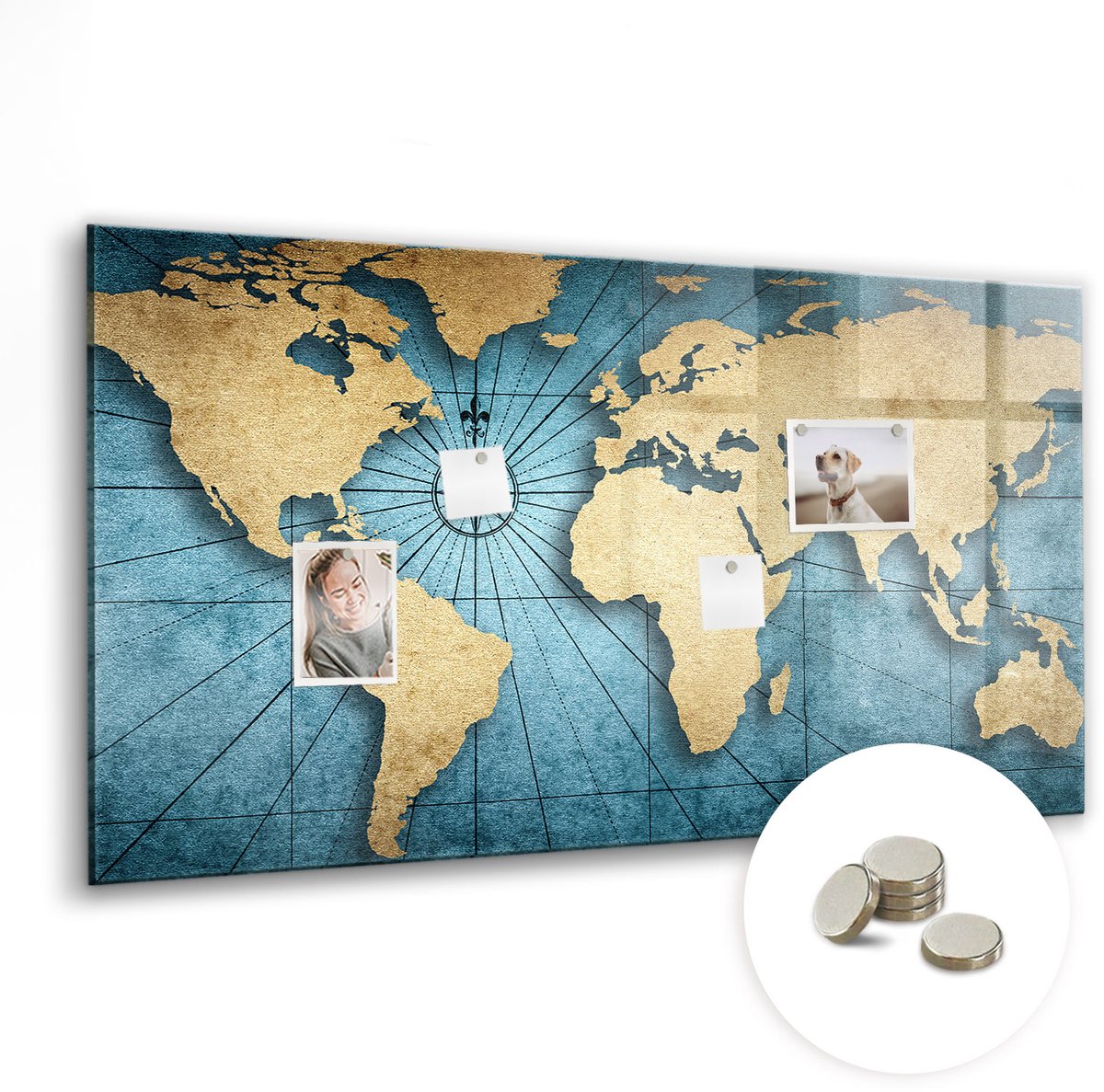 Coloray Glazen Magneetbord - Magnetisch Bord Wereldkaart - 120x60 cm - Veelkleurig Magneetbord - Magnetic Board - Magneetbord Design