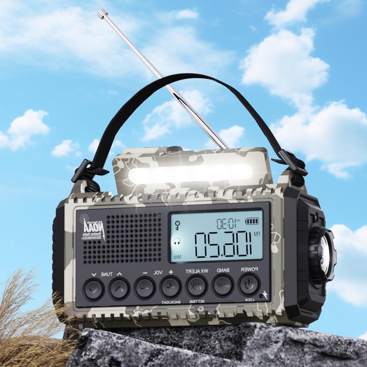 Noodradio - Draagbare Radio - Outdoor Activiteiten - 6-in-1 Functies - 12000mAh Batterij - Camouflage