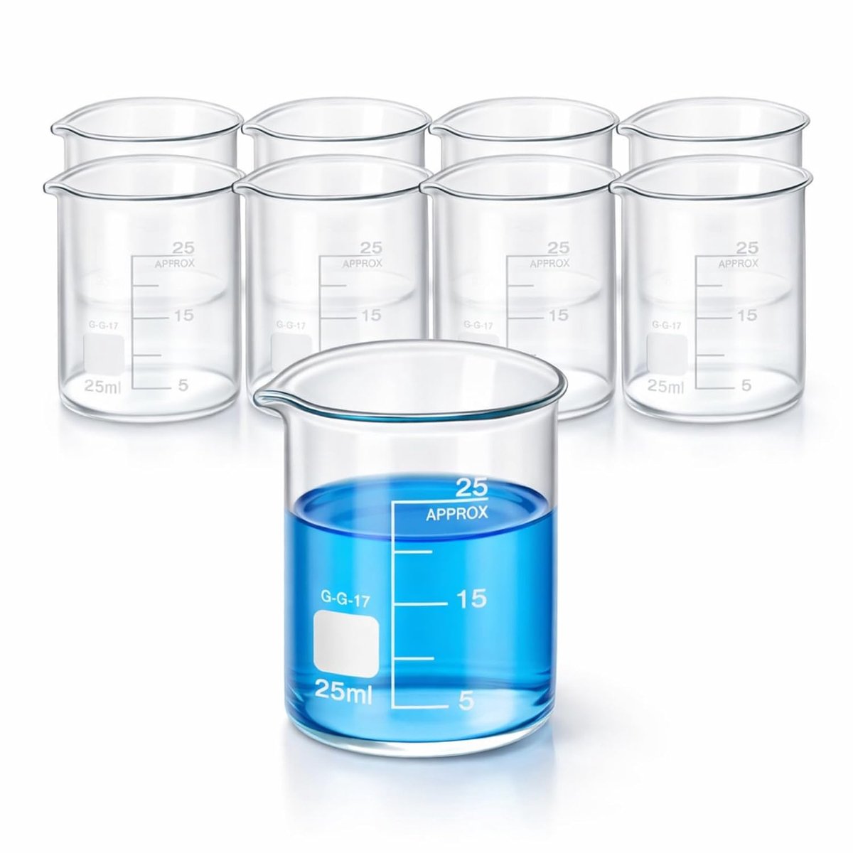 SnelShoppen - 10 Stuks Laboratorium Glazen Bekers 25Ml Borosilicaatglas Laagvormige Cups Met Gedrukte Afmetingen Voor School Experimenten En Wetenscha
