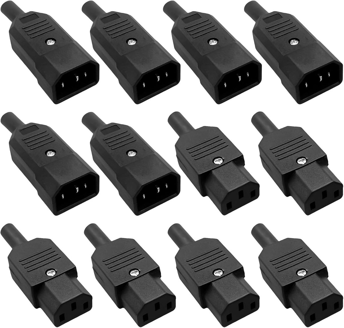 SnelShoppen - 6 Paar IEC 320 C14 Stekker naar C13 Bus Voedingsconnector AC 250V, Koude Stekker voor Koude Apparaten, Computer Voedingsverlenging (Zwar