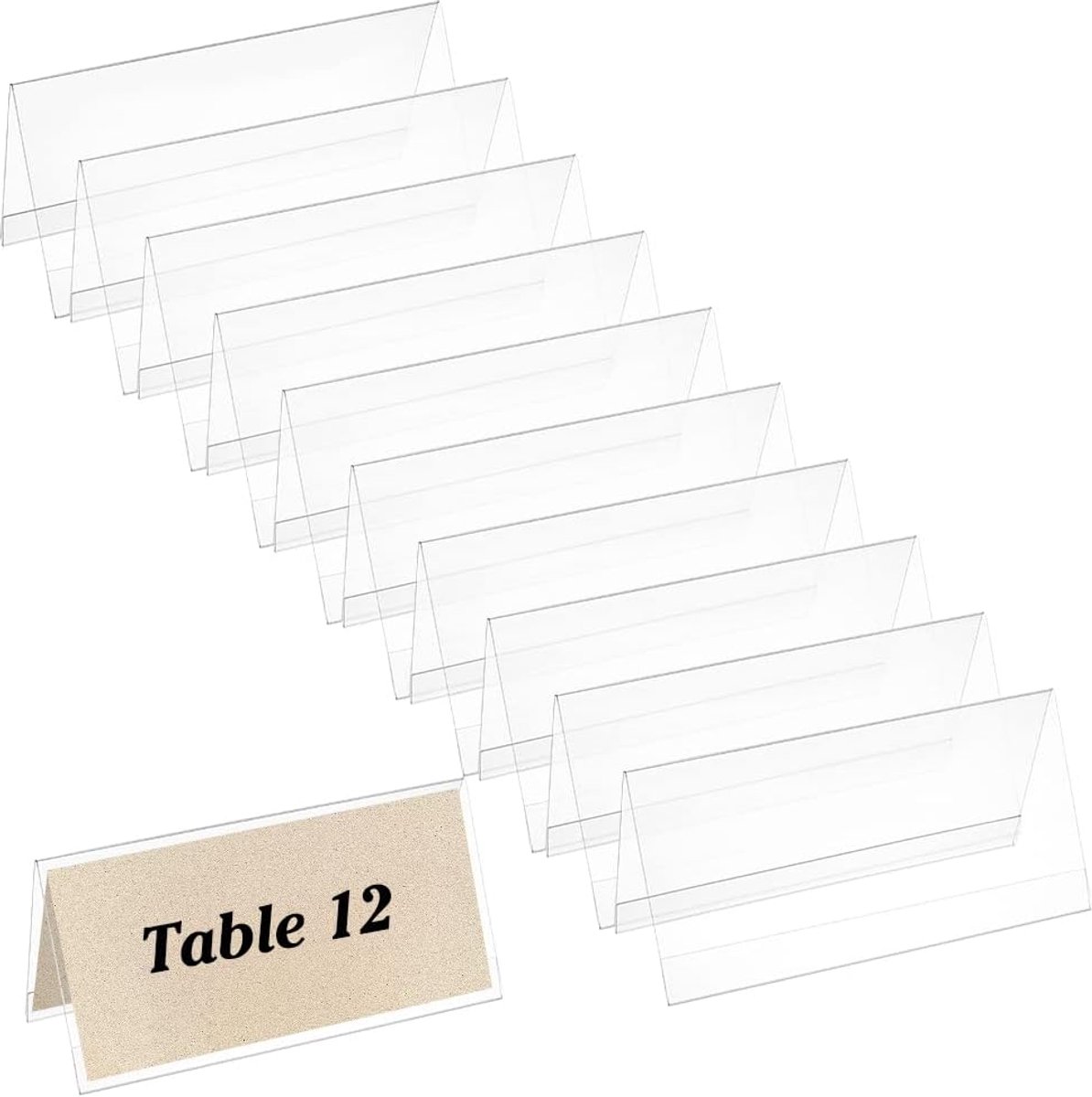 SnelShoppen - 12 Stuks Acryl Tafelnaamplaatjes V-vormige Naamdisplay 10x20cm, Transparant Naambord voor Training, Spreken, Kantoor, Bedrijfsactiviteit