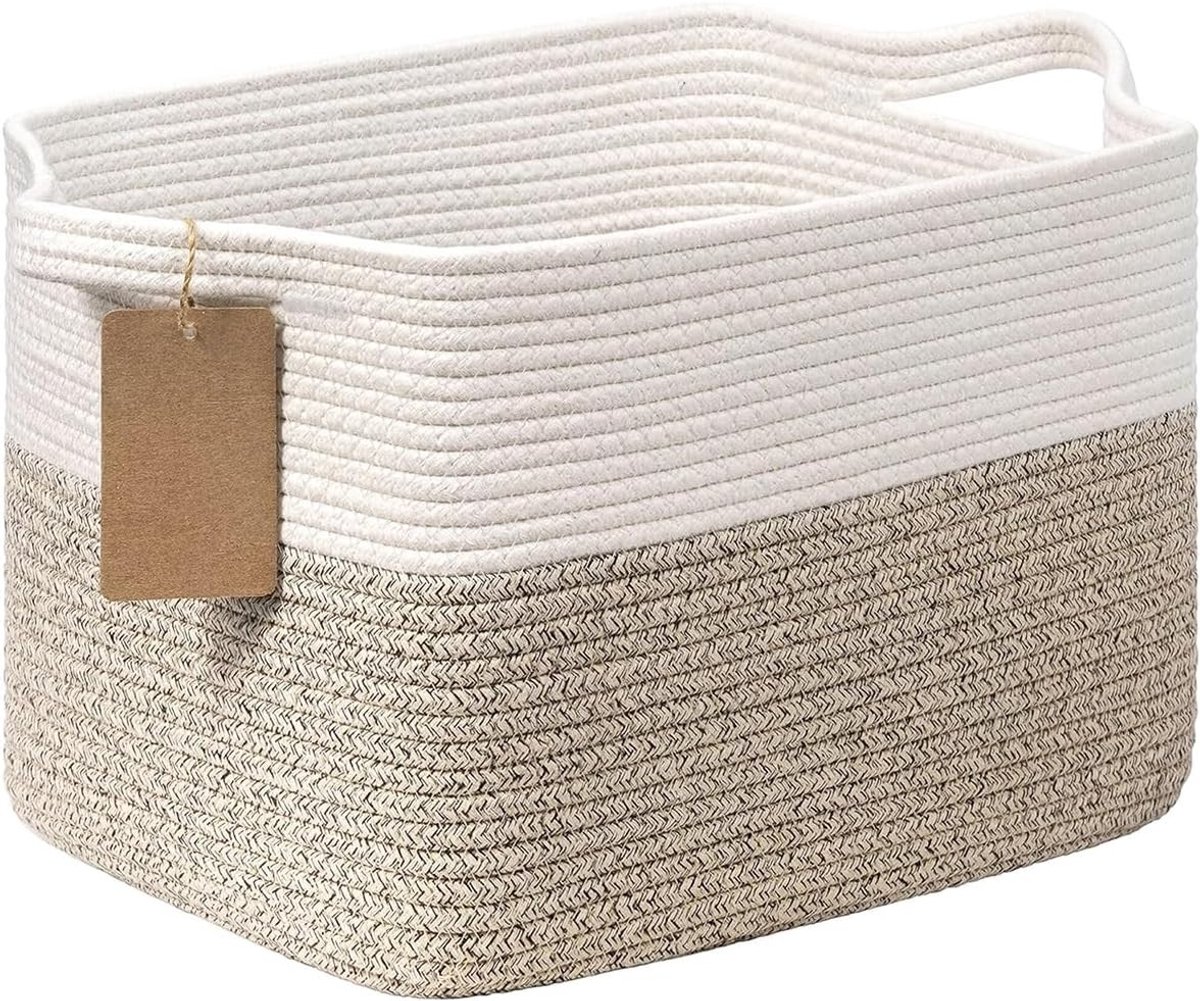 Gevlochten opbergmand 33 x 25 x 23 cm voor speelgoed, dekens en kussens in de kinderkamer, badkamer of woonkamer, bruin en praktisch
