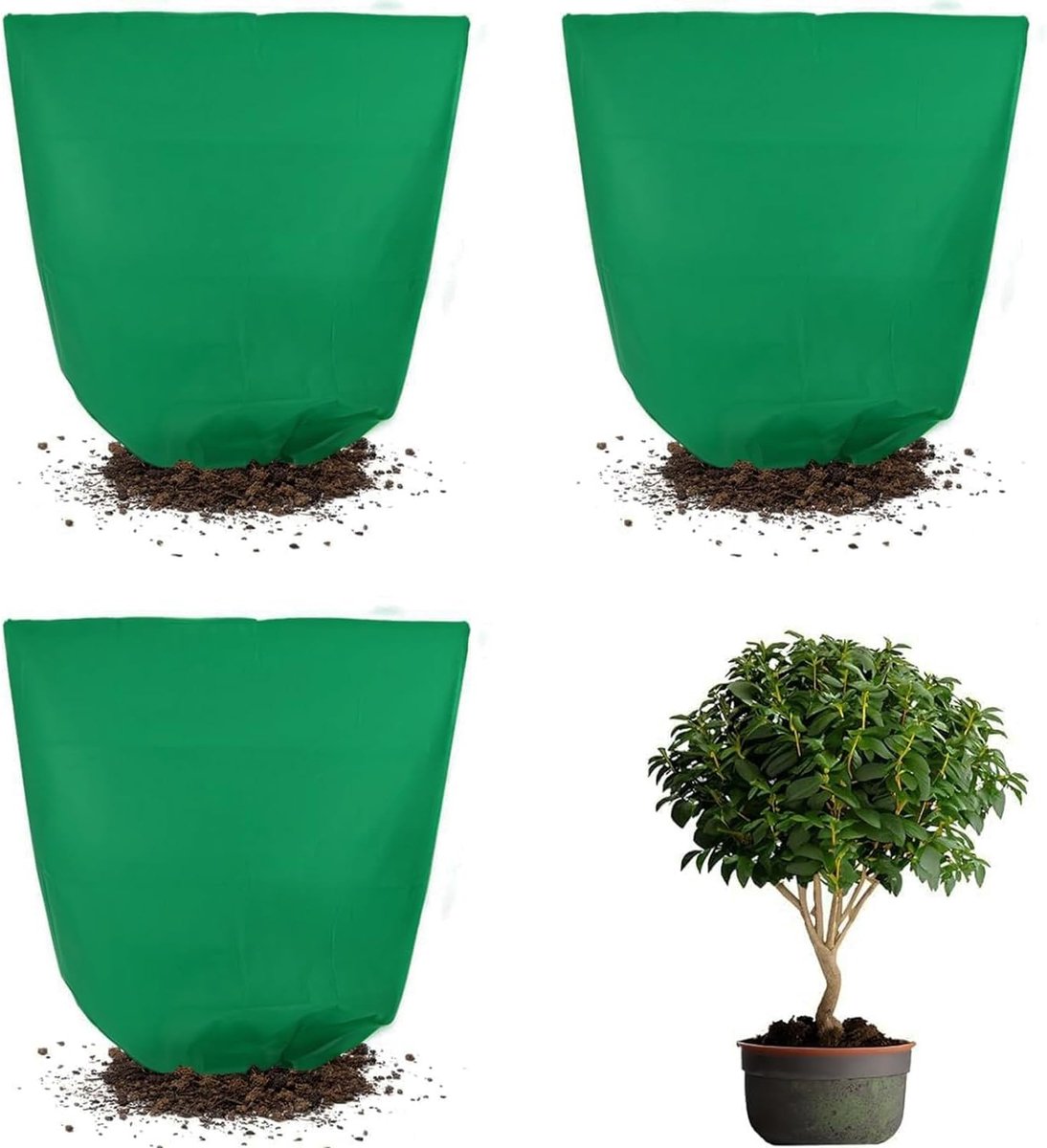 Frostbescherming voor Planten - Set van 3 Groene Doeken van 80 x 100 cm voor Winterbescherming van Struiken en Bomen met Trekkoord